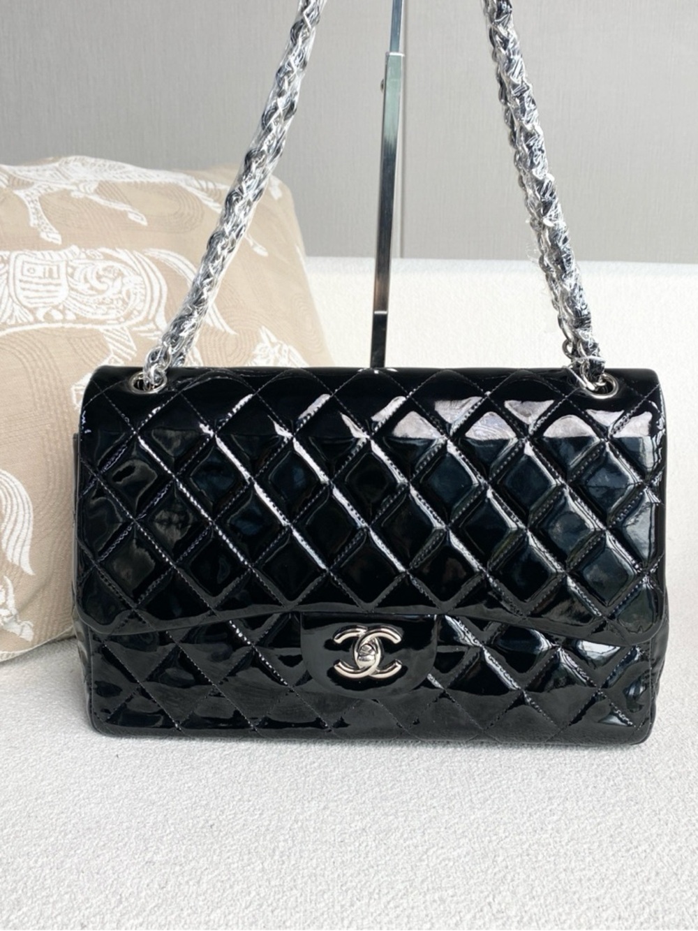 Chanel | CF Jumbo Black Patent Silver Hardware | Excellent Condition